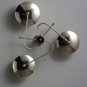 Modern Brass Wall Sconce Mid Century Style Three Disk Shade Stilnovo Style Brass Sconce Beside Wall Mount Sconce