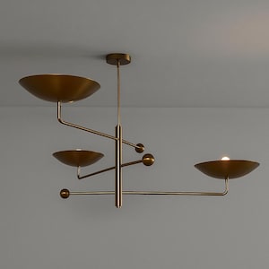 Modern Brass Chandelier Mid Century Style Stilnovo Style Three Curved Shade Sputnik Ceiling Pendant Light Fixture Sputnik Chandelier