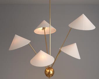 Rohe Messing Sputnik Kronleuchter - 5 Licht Art Deco Deckenleuchte