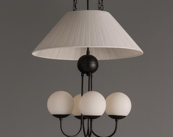 Globe Messing Kronleuchter, 4-flammige Art Deco Leuchte