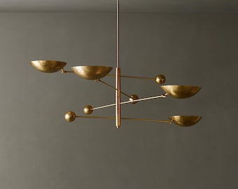 Moderner Messing Sputnik Kronleuchter, 4-flammiger Mid-Century Anhänger