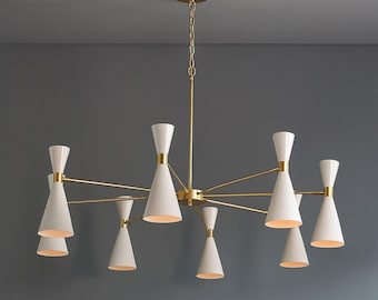 Messing Sputnik Kronleuchter - 8-flammige Stilnovo Leuchte