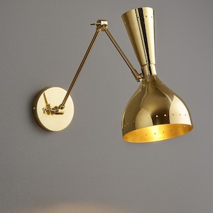 Modern Brass Wall Sconce Mid Century Style Double Light Articulated Brass Sconce Mid Century Style Brass Wall Lamp