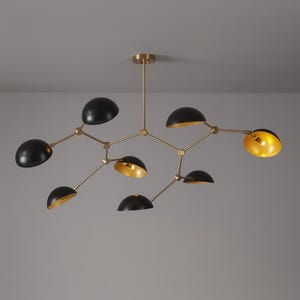 Modern Brass Chandelier Mid Century Style Stilnovo Style Eight Arms Curved Disk Shade Branch Sputnik Chandelier Ceiling Lamp