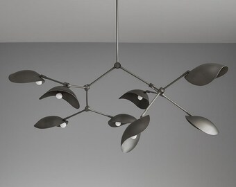 Stilnovo Style 8 Arm Gebogener Disk Shade Zweig Sputnik Kronleuchter Leuchte geschwärzter Kronleuchter