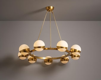 Mid Century Modern Messing Sputnik Kronleuchter, 9 Kugel Leuchte