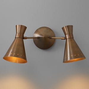 Modern Brass Wall Sconce Mid Century Style Double Light Shade Articulated Brass Sconce Mid Century Style Brass Wall Lamp