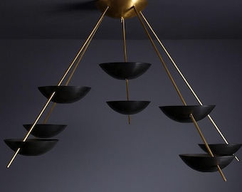 Messing Sputnik Kronleuchter: Mid-Century Modern, 7-flammig