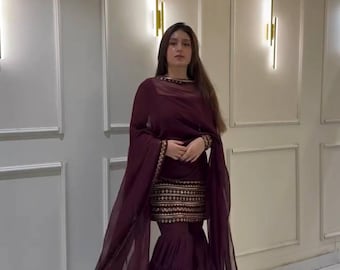 Pakistani Designer Readymade Georgette Kurta with Sequence Work,palazzo and Dupatta Set,Beautiful 3 piece Partywear/Wedding Salwar kameez