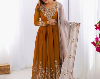 Pakistani Designer Readymade Georgette Kurta with Sequence Work,palazzo and Dupatta Set,Beautiful 3 piece Partywear/Wedding Salwar kameez