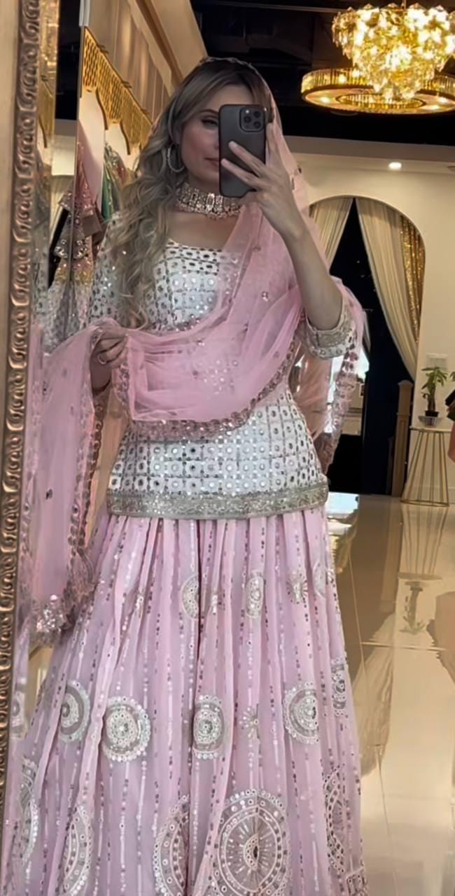 Pakistani Designer Readymade Georgette Kurta with Sequence Work,palazzo and Dupatta Set,Beautiful 3 piece Partywear/Wedding Salwar kameez