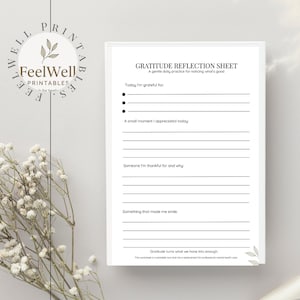 Dankbarkeit Journal Printable - Selbstfürsorge Arbeitsblatt - Dankbarkeit PDF PDF - Werkzeug für mentales Wohlbefinden - Reflexionsblatt - A4 US Letter