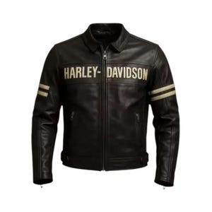Harley Davidson Men&#39;s Black Motorcycle Jacket Real Cowhide Leather Biker Jacket | Best Harley Davidson Gift For Riders Real Leather Jacket