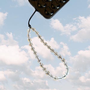 Clear Cubed Crystal Beaded Phone Charm, Phone Chain, Phone Strap, iPhone Charm, Phone Accessory, Iridescent Sparkling Bead Phone Lanyard