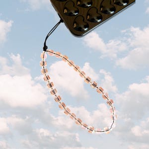Baby Pink Cubed Crystal Beaded Phone Charm, Phone Chain, Phone Strap, iPhone Charm, Accessory, Iridescent Sparkling Bead Phone Lanyard