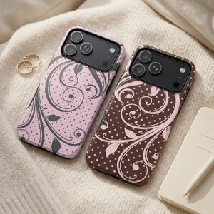 Floral Polka Dot Phone Case – Vintage Pink Pattern Design – iPhone & Samsung – Gift for Her + Free Wallpaper