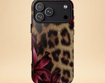 Leopard Floral Phone Case – Dark Flower Aesthetic – iPhone & Samsung – Gift for Her + Free Wallpaper