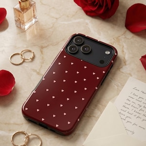 Funda de corazón rojo para teléfono – Diseño de amor – iPhone y Samsung – Regalo para ella + Fondo de pantalla gratis