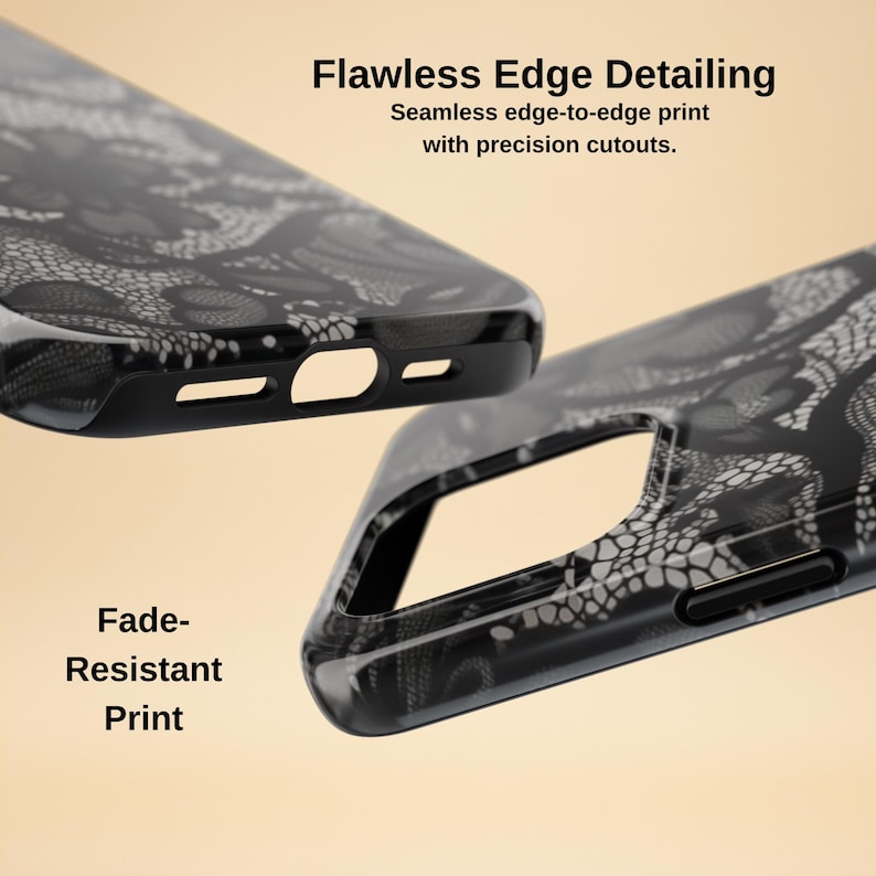Black Lace Phone Case – Vintage Floral Design – iPhone & Samsung – Gift for Her + Free Wallpaper image 6