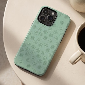 Mint Floral Phone Case – Minimal Daisy Design – iPhone & Samsung – Gift for Her + Free Wallpaper