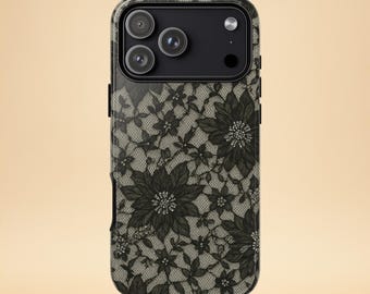 Floral Lace Phone Case – Black Vintage Design – iPhone & Samsung – Elegant Gift for Her + Free Wallpaper