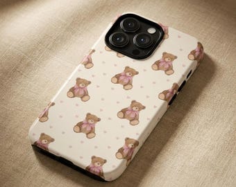 Teddy Bear Phone Case – Clean Girl Design – Cute Coquette Aesthetic – iPhone & Samsung Case – Gift for Her