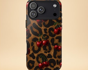 Leopard Cherry Phone Case – Cute Animal Print Design – iPhone & Samsung – Gift for Her + Free Wallpaper