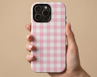 Pink Gingham Phone Case – Coquette Aesthetic – Cottagecore Design – iPhone & Samsung Case – Gift for Her