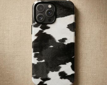 Cow Print Phone Case – Black White Animal Print – Cool Girl Design – iPhone & Samsung Case – Gift for Her