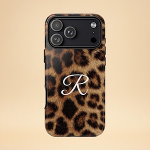 Personalized Leopard Phone Case – Vintage Initial Design – iPhone & Samsung – Gift for Her + Free Wallpaper