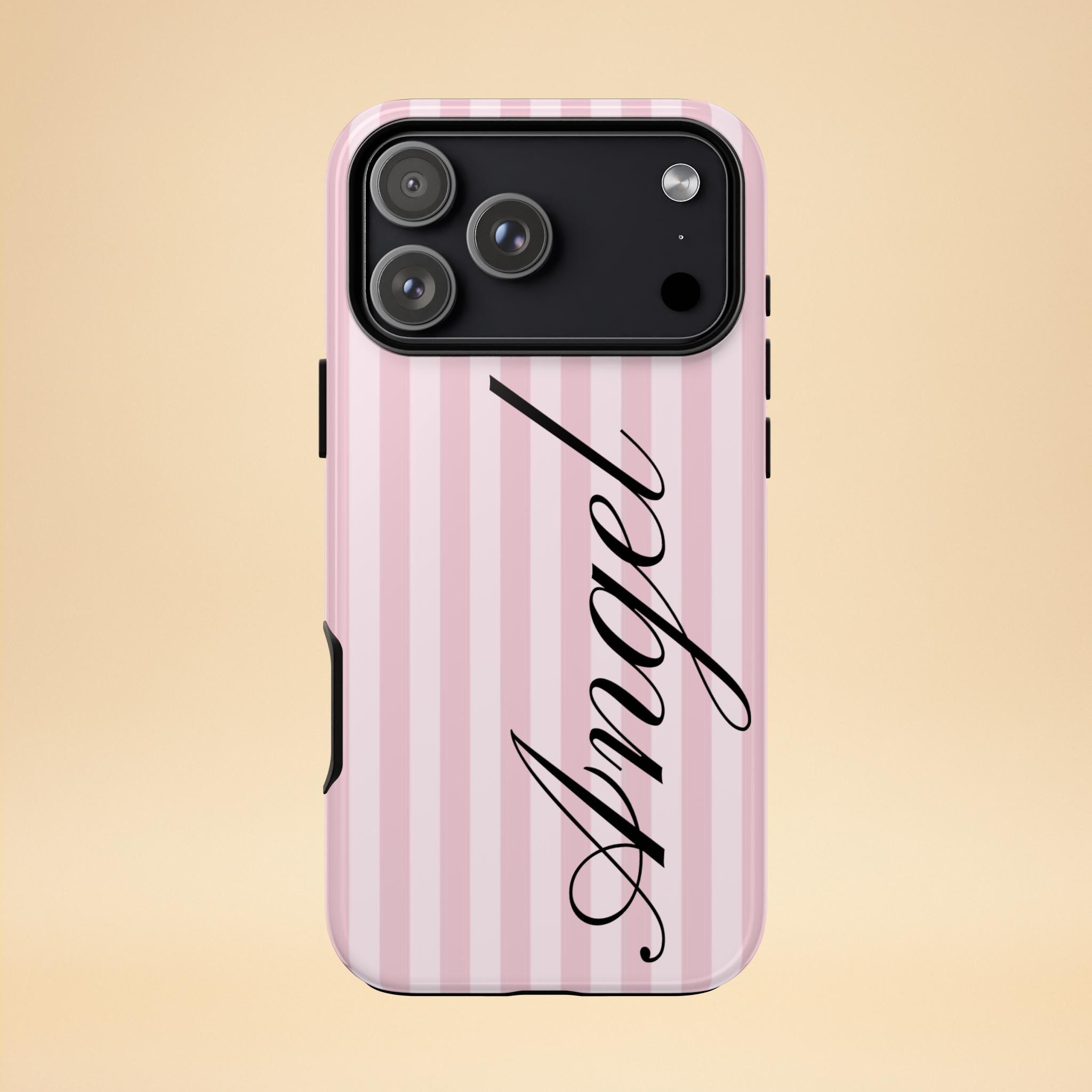 Angel Phone Case – Vintage Pink Stripes Design – iPhone & Samsung