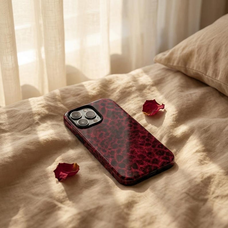 Red Leopard Phone Case – Dark Aesthetic Animal Print – iPhone & Samsung – Gift for Her + Free Wallpaper image 4