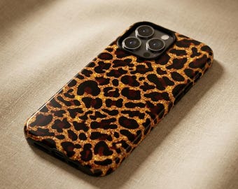 Gold Leopard Phone Case – Glitter Animal Print – iPhone & Samsung – Gift for Her + Free Wallpaper