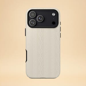Funda de punto beige para teléfono – Estética acogedora – iPhone y Samsung – Regalo para ella + Fondo de pantalla gratis