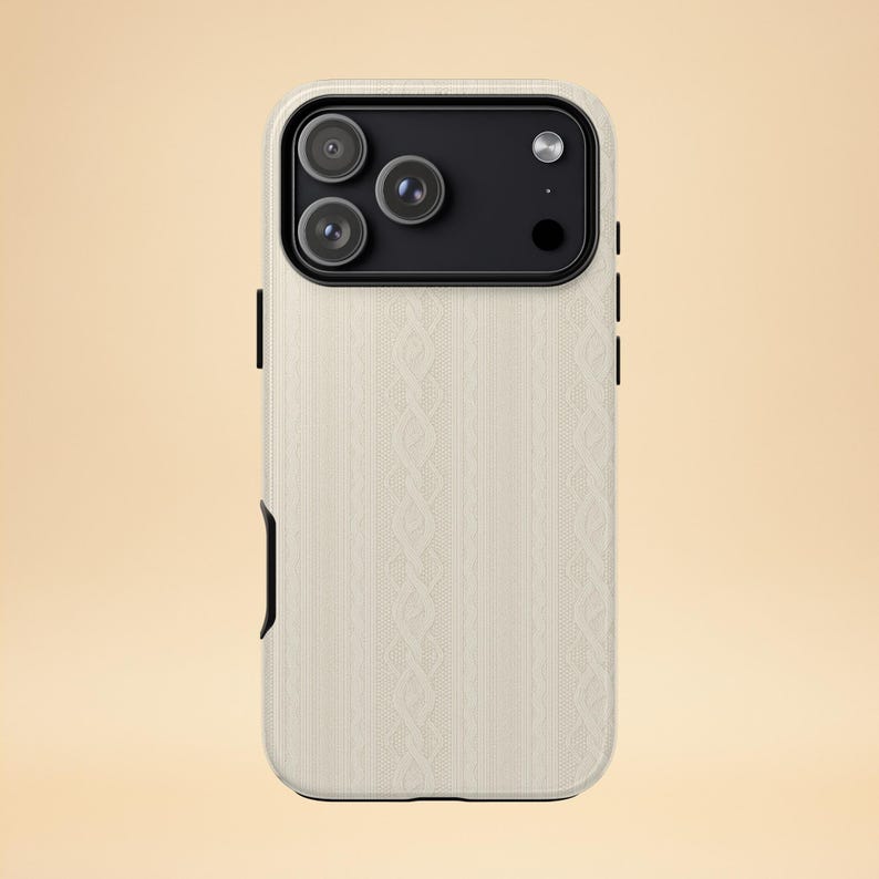 Custodia per telefono in maglia beige – Estetica accogliente – iPhone e Samsung – Regalo per lei + sfondo gratuito immagine 1