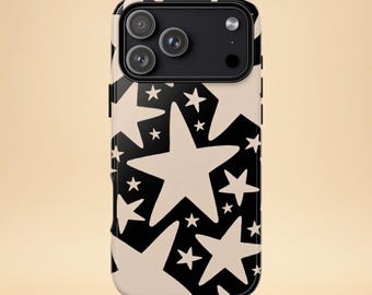 Y2K Star Phone Case – Cool Girl Aesthetic – Black Beige Design – iPhone & Samsung Case – Gift for Her