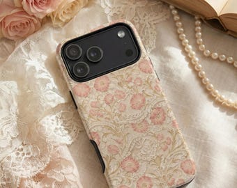 Telefoonhoesje met kanten bloemenprint – Vintage bloemendesign – iPhone & Samsung – Cadeau voor haar + gratis achtergrond