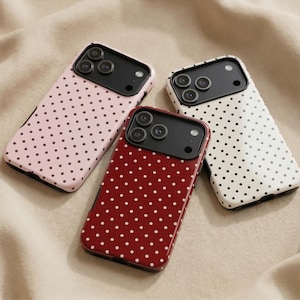 Funda de lunares rojos vintage para iPhone y Samsung. Regalo para ella + Fondo de pantalla gratis.