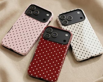 Polka Dot Phone Case – Vintage Red Dotted Design – iPhone & Samsung – Gift for Her + Free Wallpaper