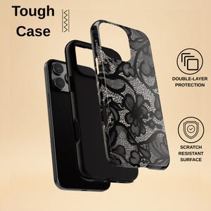 Black Lace Phone Case – Vintage Floral Design – iPhone & Samsung – Gift for Her + Free Wallpaper image 4