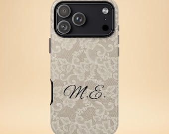 Personalized Lace Phone Case – Custom Initials Design – iPhone & Samsung – Elegant Gift for Her + Free Wallpaper