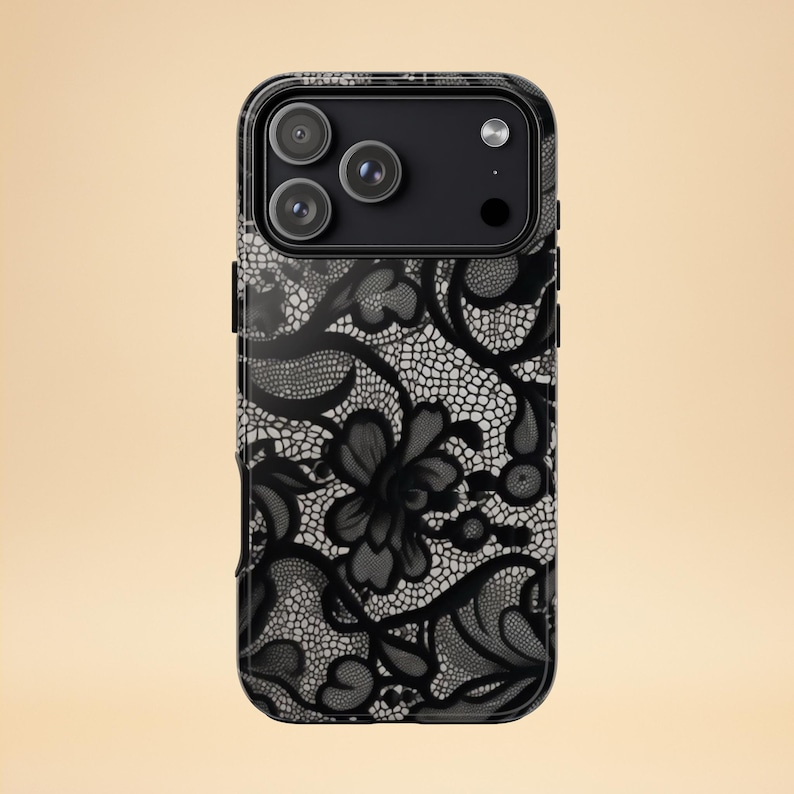 Black Lace Phone Case – Vintage Floral Design – iPhone & Samsung – Gift for Her + Free Wallpaper image 7