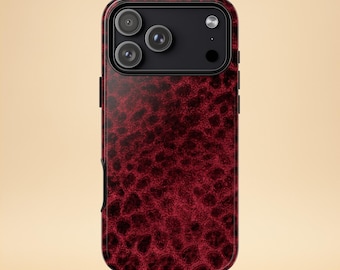 Red Leopard Phone Case – Dark Aesthetic Animal Print – iPhone & Samsung – Gift for Her + Free Wallpaper