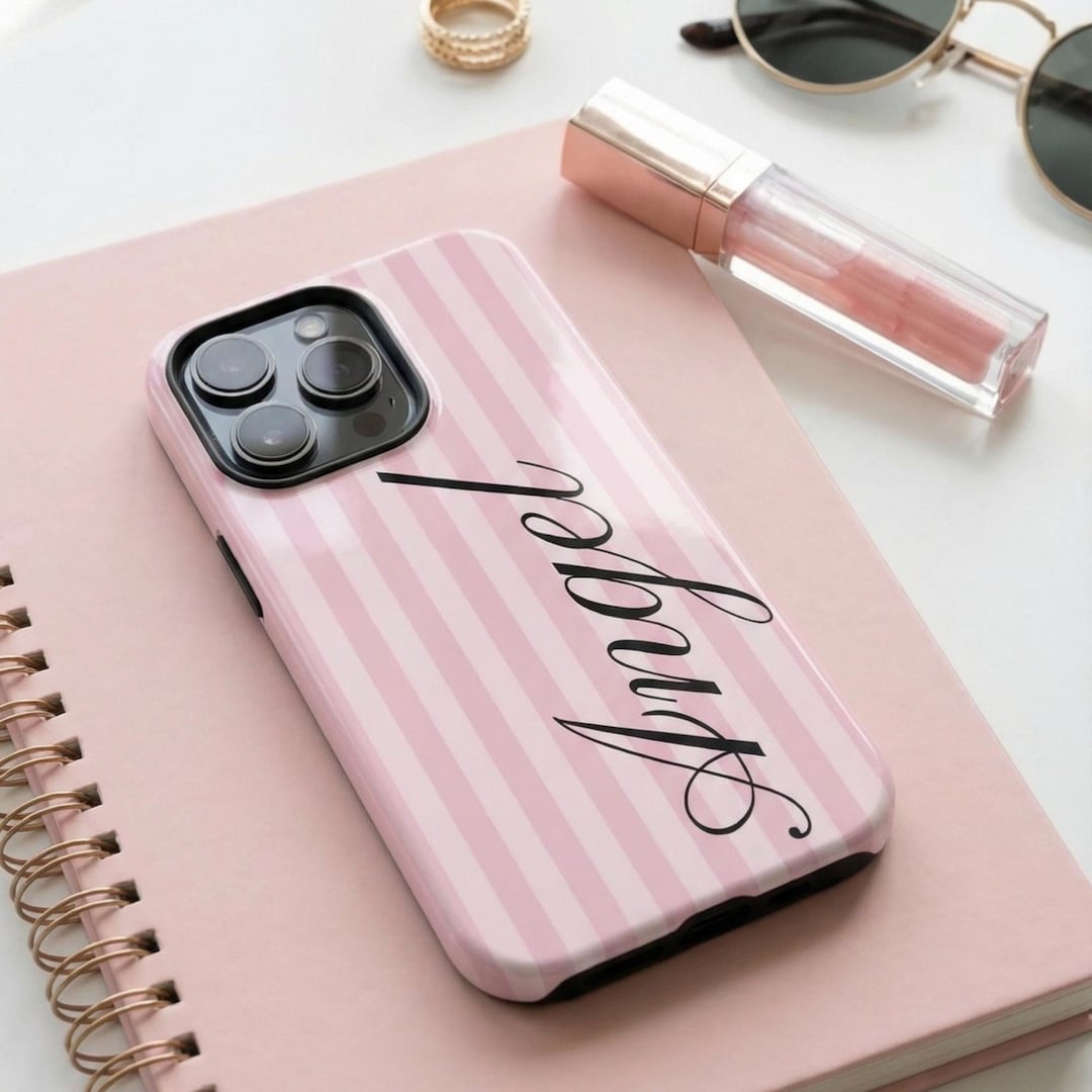 Angel Phone Case – Vintage Pink Stripes Design – iPhone & Samsung