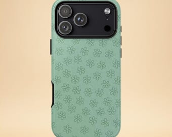 Custodia per telefono con motivo floreale alla menta – Design minimale a margherita – iPhone e Samsung – Regalo per lei + sfondo gratuito