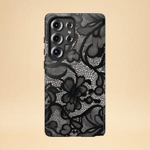 Black Lace Phone Case – Vintage Floral Design – iPhone & Samsung – Gift for Her + Free Wallpaper image 8