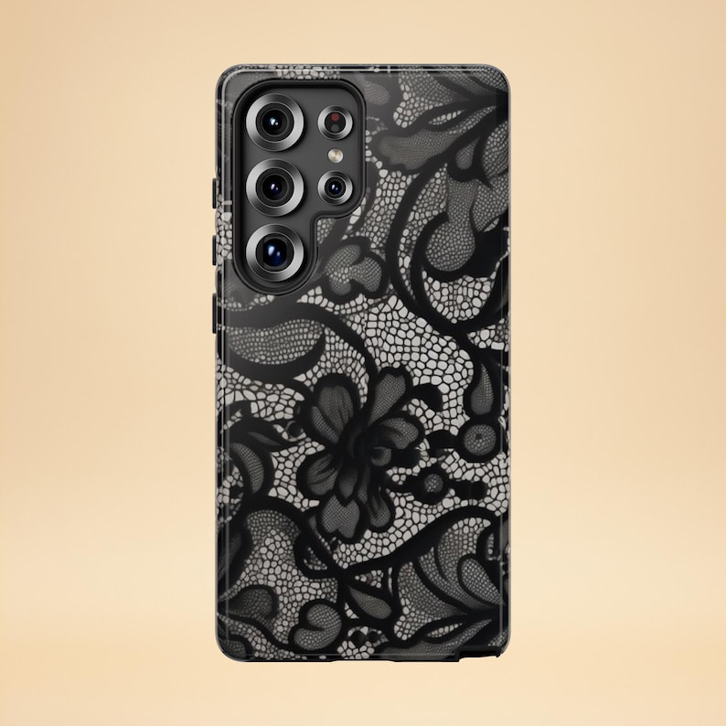 Black Lace Phone Case – Vintage Floral Design – iPhone & Samsung – Gift for Her + Free Wallpaper image 8