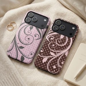 Floral Polka Dot Phone Case – Vintage Brown Pattern Design – iPhone & Samsung – Gift for Her + Free Wallpaper