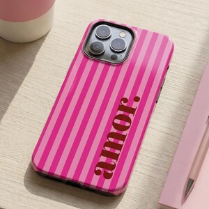 Personalisierte Monogramm Initial Phone Case – Pink Stripes Design – iPhone & Samsung – Gift for Her