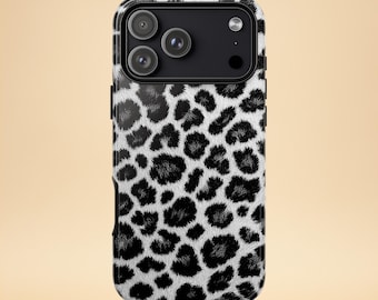 Leopard Print Phone Case – Black White Animal Aesthetic – iPhone & Samsung – Gift for Her + Free Wallpaper